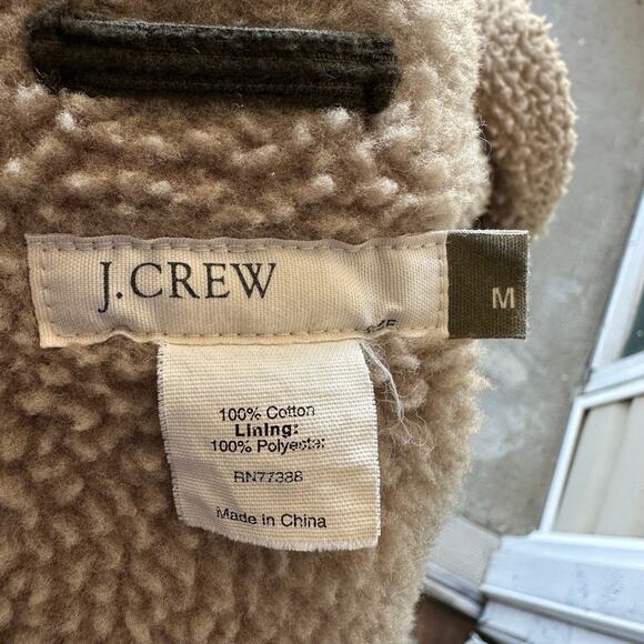 Vintage J. Crew Heavy Corduroy Sherpa Barn Jacket Sz M Olive Convertible Hood - Picture 9 of 9